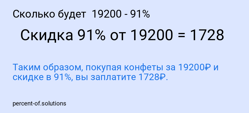 Сколько будет 19200 - 91%
