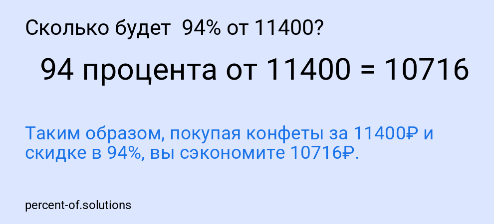 Сколько будет 94% от 11400?