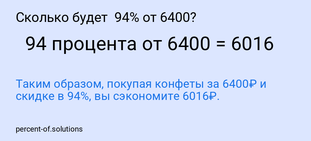 Сколько будет  94% от 6400?