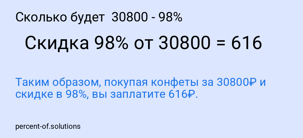 Сколько будет 30800 - 98%