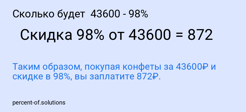 Сколько будет 43600 - 98%